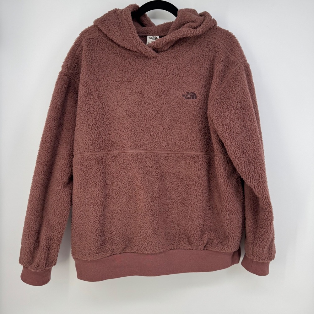 Vtg Brown Label The North Face Womens XL Fuzzy Sherpa Hoodie Pullover Sweatshirt